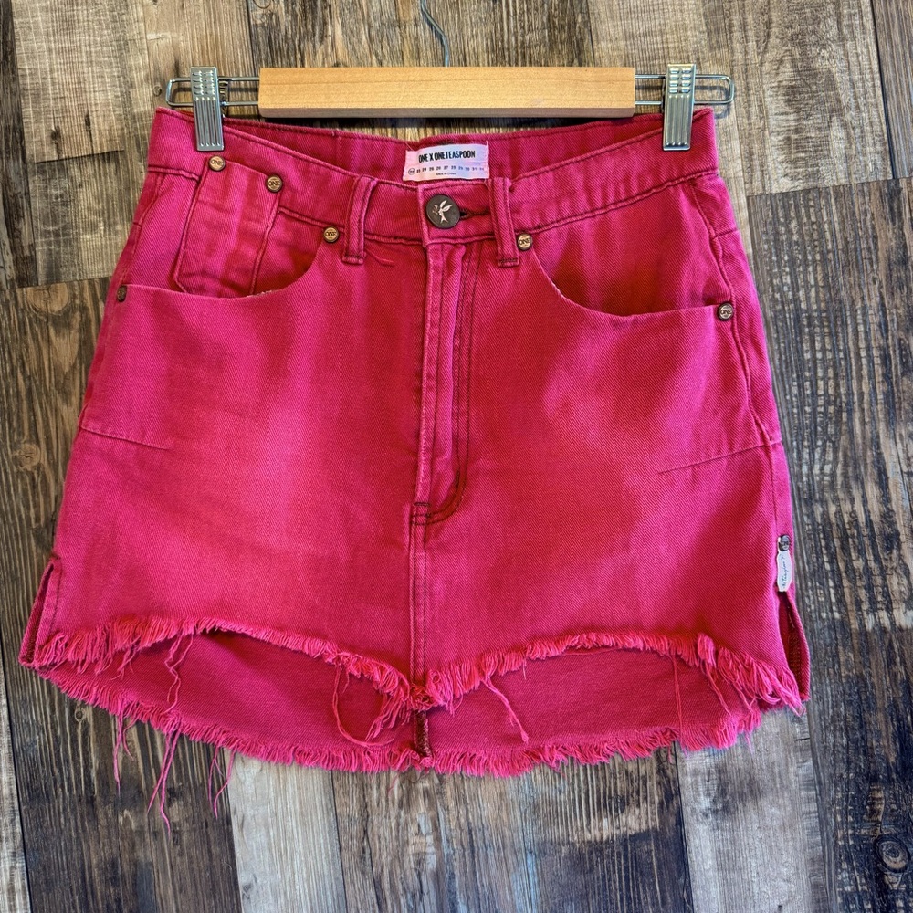 One Teaspoon l Raw Hem Red Denim Mini Skirt Size 22 - (US-0)